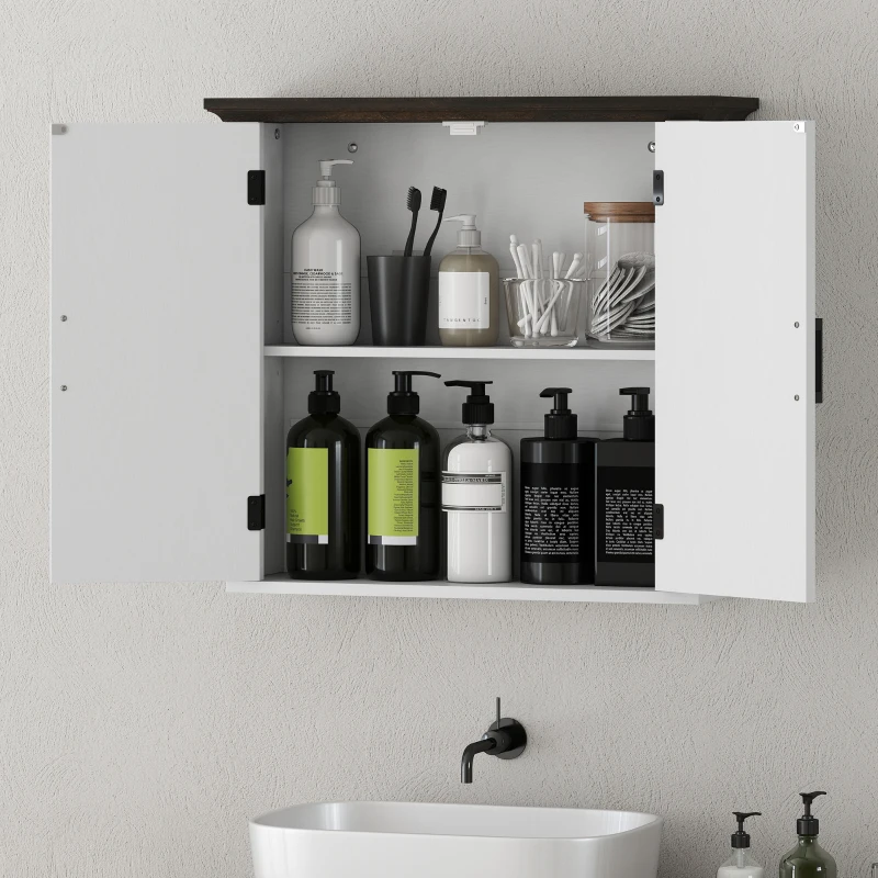 HOMCOM Bathroom Wall Cabinet, Farmhouse Medicine Cabinet Wall Mounted with 2 Doors and Adjustable Shelf, White