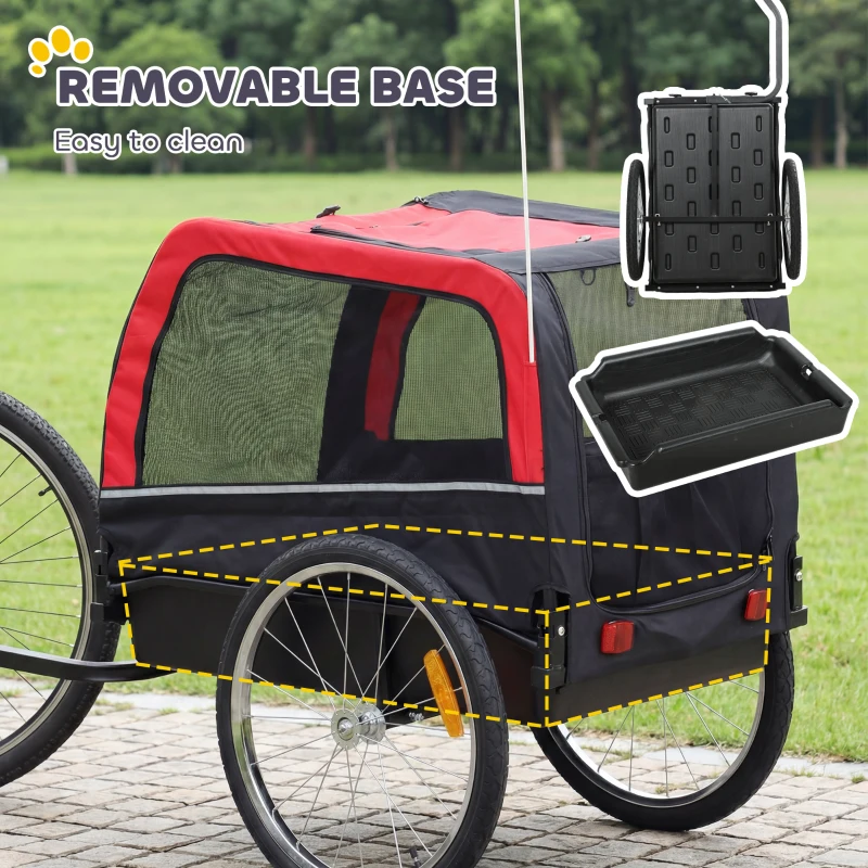 PawHut Dog Bike Trailer, Pet Cart Bicycle Carrier with 20" Air Tires, Quick-Release Wheels, Reflectors, Flag