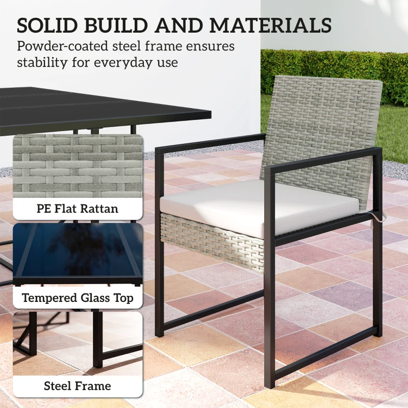 Outsunny 11 Pieces Wicker Patio Dining Set, Rattan Outdoor Furniture Set with 6 Armchairs, 4 Stools, Light Grey