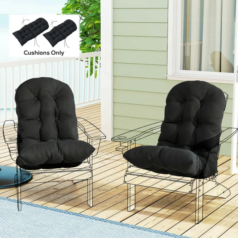 Outsunny Outdoor Adirondack Chair Cushions Set of 2, Tufted High Back Patio Chair Cushions, Black