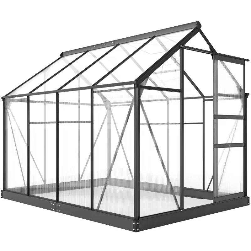 Outsunny Greenhouse Garden, Green House, Outdoor Greenhouse Kit, PC Board with Sliding Door, 6.2' x 8.3' x 6.6', Grey