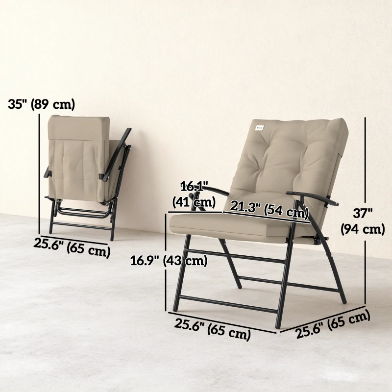 Outsunny Set of 2 Outdoor Folding Chairs with Adjustable Backrest, Padded Camping Chairs for Outdoor Events, Khaki