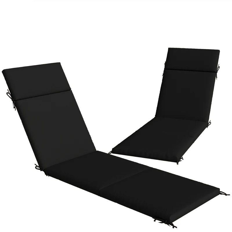 Outsunny Outdoor Chaise Lounge Cushions Set of 2 with 6 Ties, High-Density Foam, for Patio and Poolside, Black and White