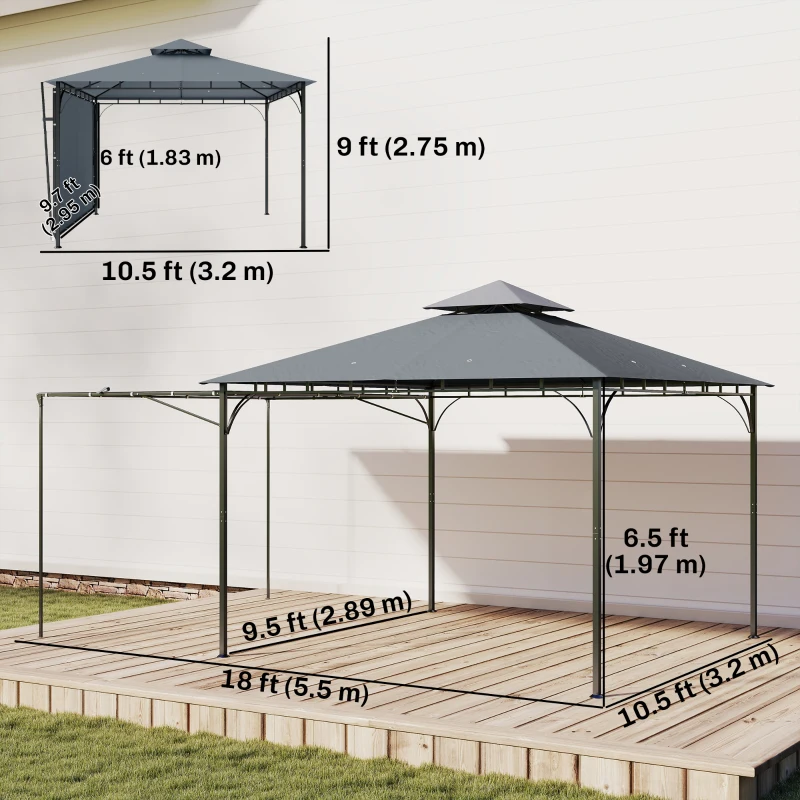 Outsunny Patio Gazebo with Double Roof Outdoor Gazebo Canopy with Extendable Shade 126" x126" Dark Grey