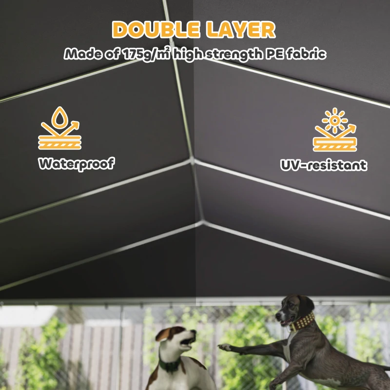 PawHut Heavy Duty Outdoor Dog Kennel with Waterproof Roof, Secure Latch, Chain Link Dog Run for Backyard, 19.7' x 19.7' x 8.9'