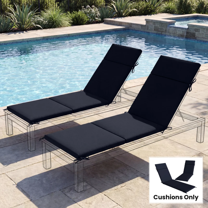 Outsunny Outdoor Chaise Lounge Cushions Set of 2 with 6 Ties, High-Density Foam, for Patio and Poolside, Navy Blue