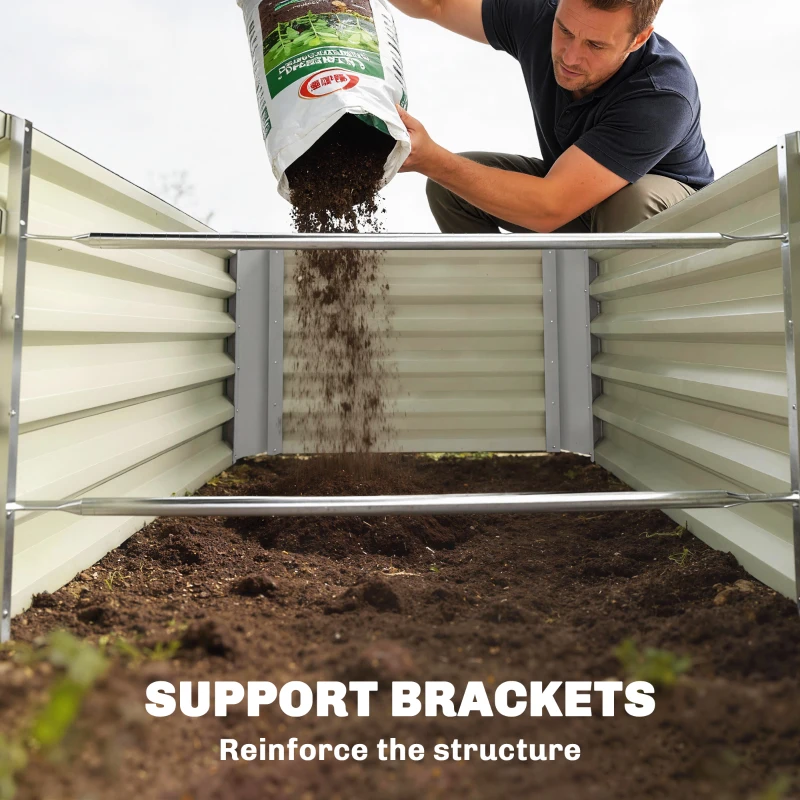 Outsunny 8 x 2.6 x 1.5ft Galvanized Raised Garden Bed, Reinforced Outdoor Planter Box with Open Bottom, Light Grey