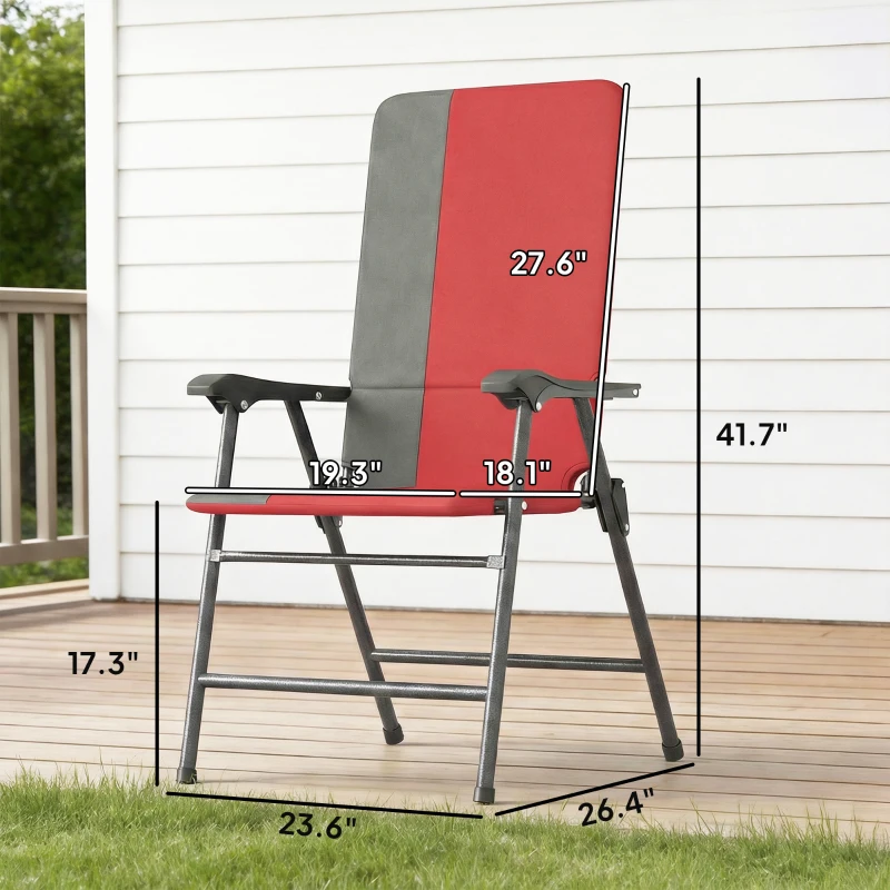 Outsunny Folding Patio Chairs Set of 2, Padded High Back Lawn Camping Chairs with Armrests, 600D Oxford Fabric, Red