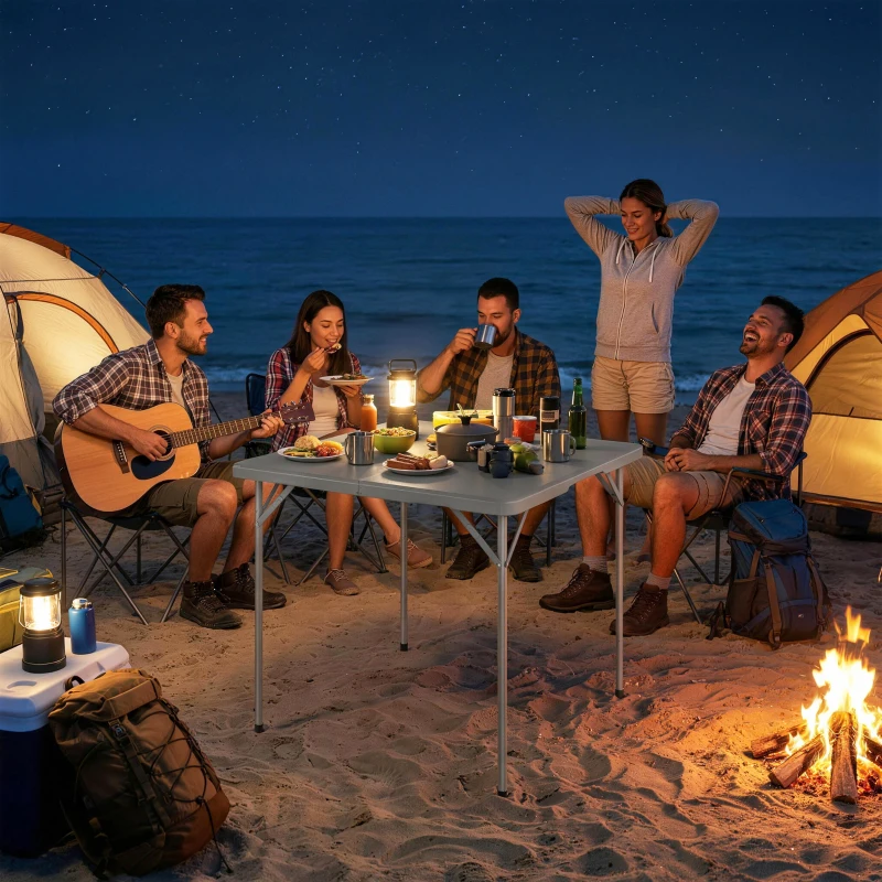 Outsunny Folding Picnic Table Heavy Duty Camping Table 34" x 34", Indoor Outdoor Use for Picnic, Beach, BBQ, Grey