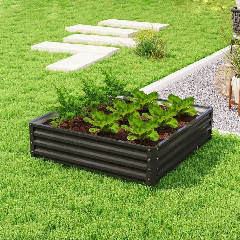 Outsunny Raised Garden Bed Galvanized Steel Planter Box for Vegetables, Flowers, Herbs, Black