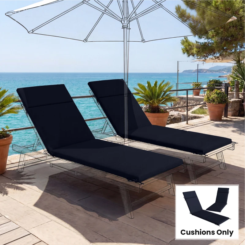 Outsunny Outdoor Chaise Lounge Cushions Set of 2 with 6 Ties, High-Density Foam, for Patio and Poolside, Navy Blue
