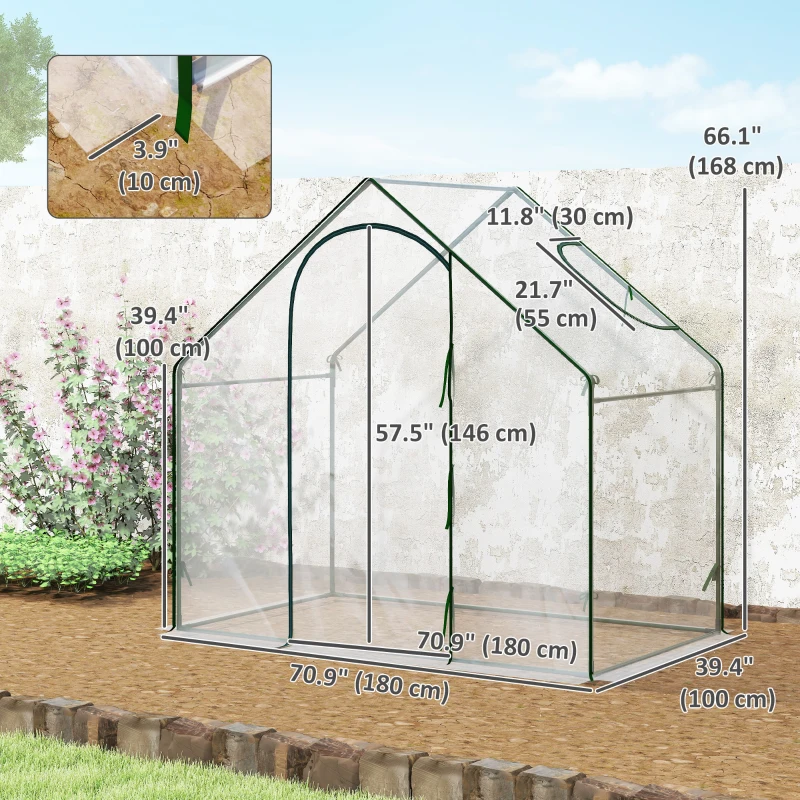 Outsunny 6'x3.3'x5.5' Walk-in Garden Greenhouse with Door and Window, Portable Mini Greenhouse for Plants Flowers Herbs, Steel Outdoor Hot House Growing Tent, Clear Plastic Cover