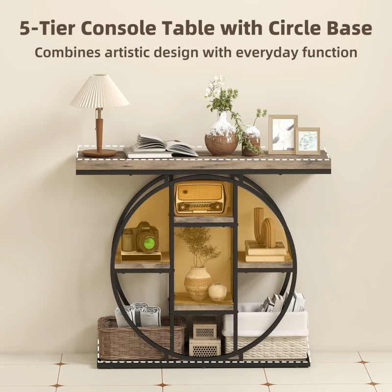 HOMCOM 39.4" Console Table with Storage Shelves, Industrial Sofa Table for Living Room, Hallway, Rustic Brown