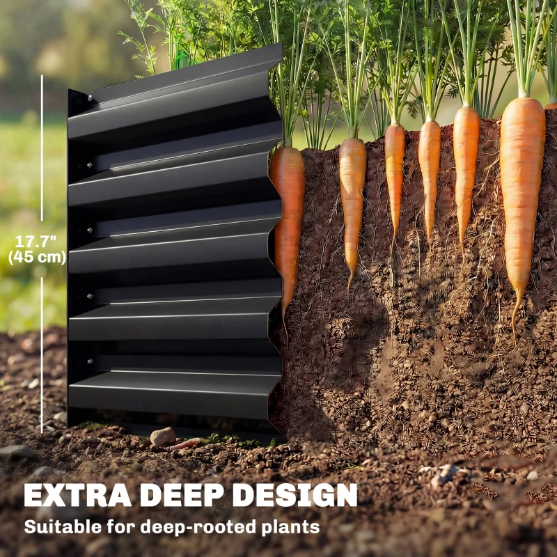 Outsunny 8 x 1.3 x 1.5ft Galvanized Raised Garden Bed, Reinforced Outdoor Planter Box with Open Bottom, Black