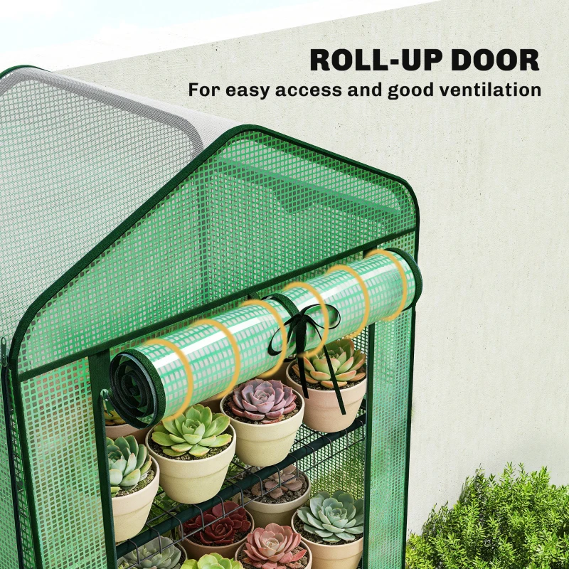 Outsunny Mini Greenhouse with Screen Roof, 5 Tier Portable Small Greenhouse with High Strength PE Cover, Green