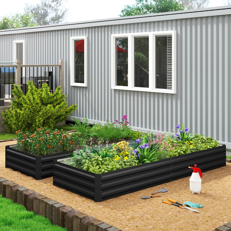 Outsunny 95" x 36" x 12" Galvanized Raised Garden Bed, Easy DIY and Cleaning for Growing Flowers, Herbs, Succulents, Black