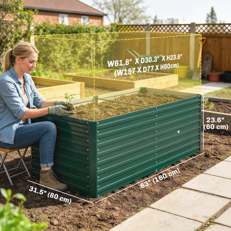 Outsunny 5' x 3' x 2' Raised Garden Bed, Galvanized Planter Box for Growing Flowers, Herbs and Vegetables, Green