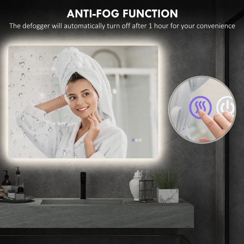 HOMCOM Dimmable Bathroom Mirror with Lights, 37" x 35" Backlit LED Mirror w/ Anti-Fog, Memory & Infinite Color Temperature