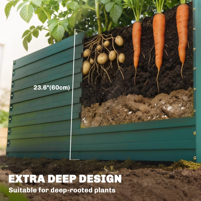 Outsunny 5' x 3' x 2' Raised Garden Bed, Galvanized Planter Box for Growing Flowers, Herbs and Vegetables, Green