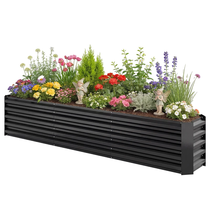 Outsunny 8 x 1.3 x 1.5ft Galvanized Raised Garden Bed, Reinforced Outdoor Planter Box with Open Bottom, Black