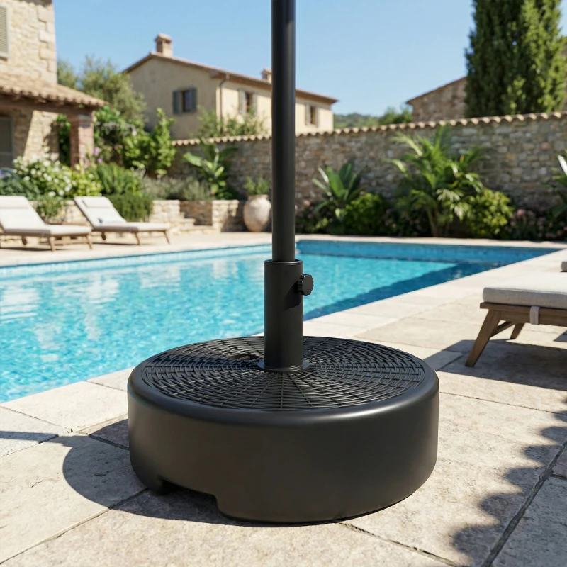 Outsunny Patio Umbrella Base with Handle Outdoor Umbrella Stand Holder for 1.5" and 1.9" Poles Black