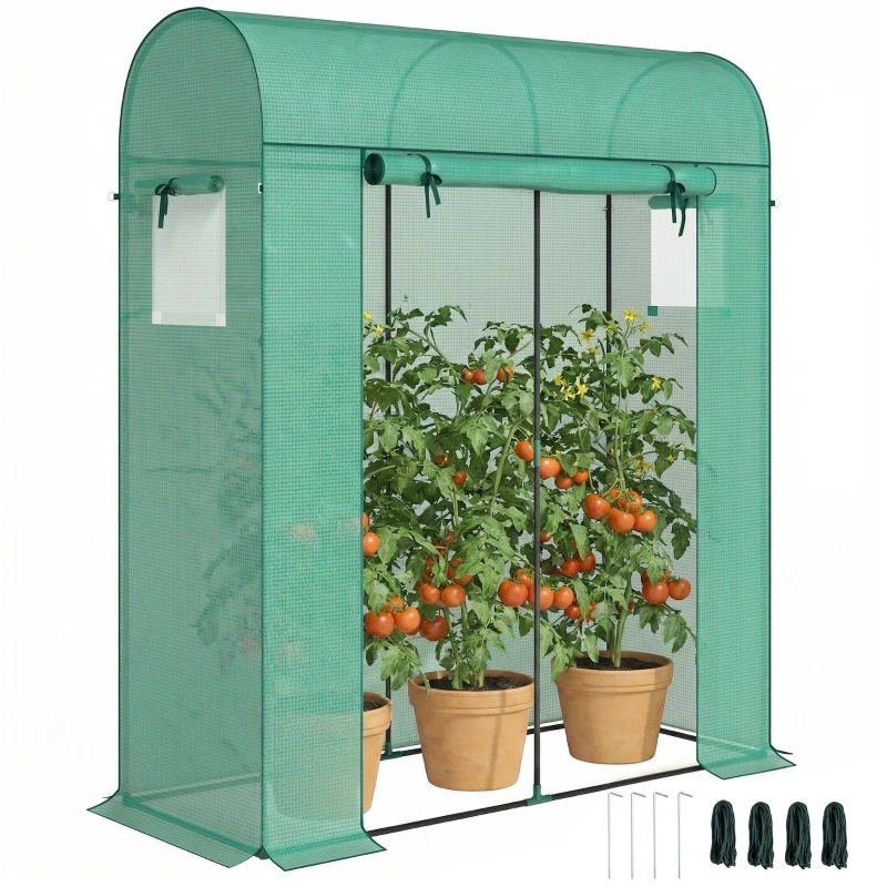 Outsunny Mini Greenhouse, Portable Garden Green House with Roll-up Door and Mesh Windows, 6' x 2' x 6.6', Green