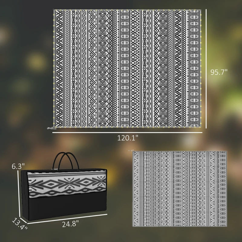 Outsunny Outdoor Rug Carpet with USB Lights Reversible Patio Rug with Carry Bag for Camping 10' x 8'