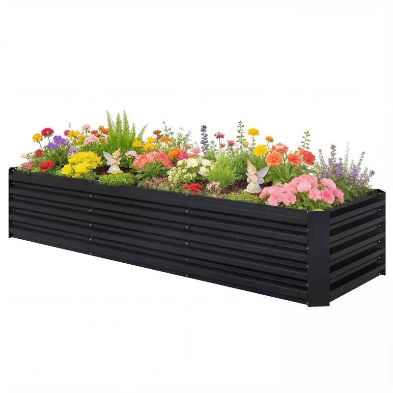 Outsunny 8 x 2.6 x 1.5ft Galvanized Raised Garden Bed, Reinforced Outdoor Planter Box with Open Bottom, Black