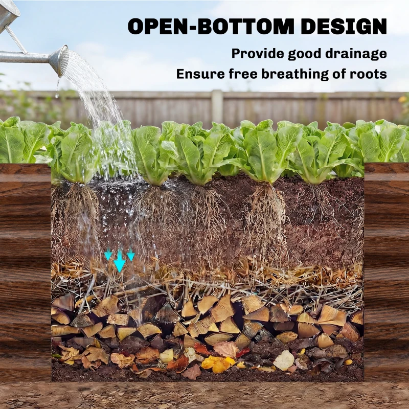 Outsunny 8 x 1.3 x 1.5ft Galvanized Raised Garden Bed, Reinforced Outdoor Planter Box with Open Bottom, Brown Wood Effect