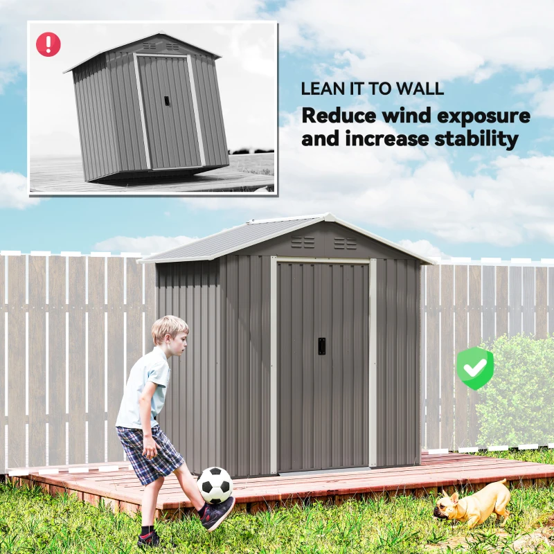 Outsunny 6.5x3.5ft Metal Garden Storage Shed for Outdoor Tool Storage with Double Sliding Doors and Vents, Light Grey