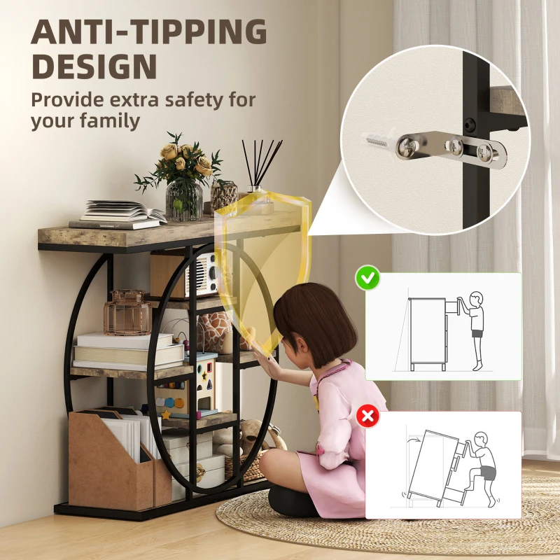 HOMCOM 39.4" Console Table with Storage Shelves, Industrial Sofa Table for Living Room, Hallway, Rustic Brown