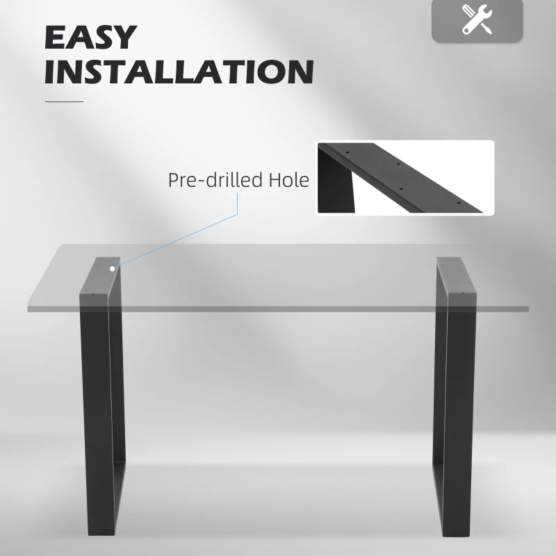 HOMCOM Metal Table Legs Set of 2, Square DIY Furniture Table Legs with Screws and Floor Protectors