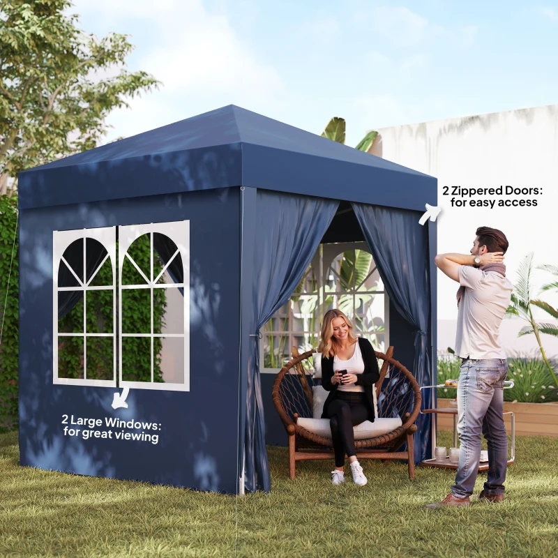 Outsunny 6.6'x6.6' Pop Up Canopy Tent with Sidewalls, Instant Sun Shelter Camping Gazebo with Carry Bag, Blue