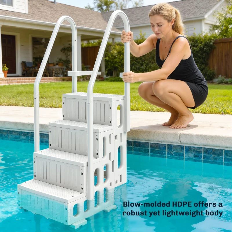 Outsunny Swimming Pool Ladder Adjustable Height for Above Ground Pool Steps with Dual Handrails White