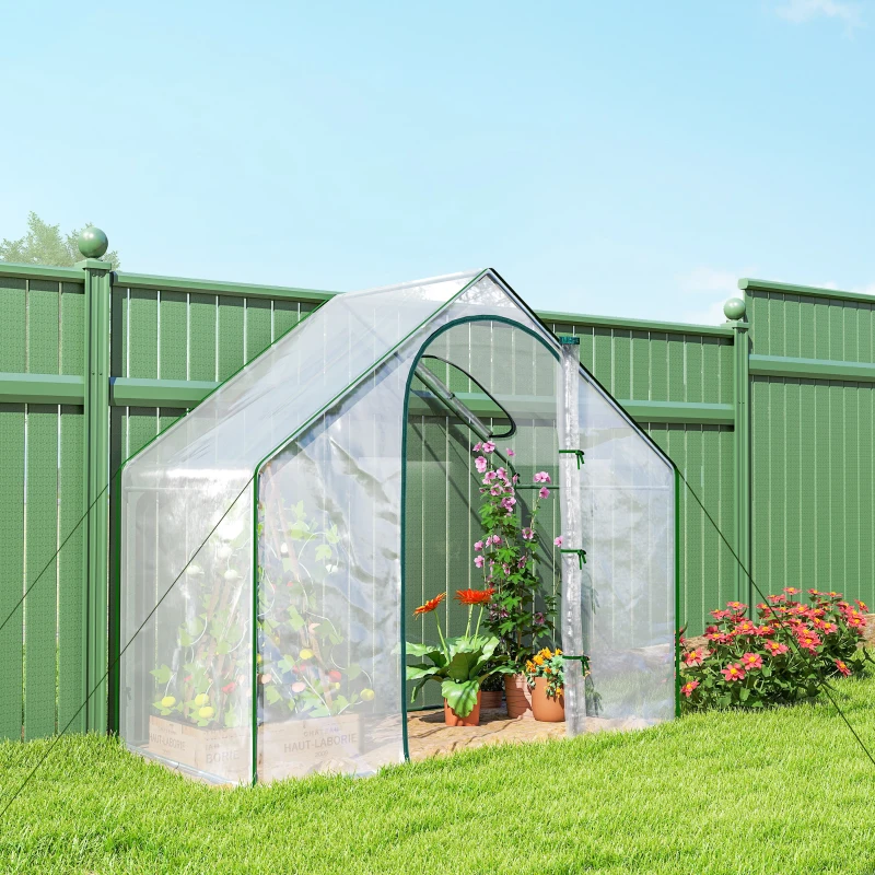 Outsunny 6'x3.3'x5.5' Walk-in Garden Greenhouse with Door and Window, Portable Mini Greenhouse for Plants Flowers Herbs, Steel Outdoor Hot House Growing Tent, Clear Plastic Cover