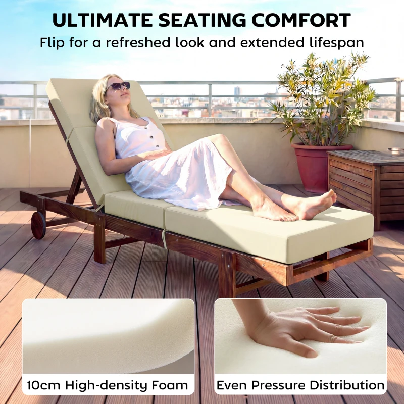 Outsunny Chaise Lounge Cushion, 4" Thick Outdoor Lounge Chair Cushions with Ties for Patio, 26" x 80 ", Cream White