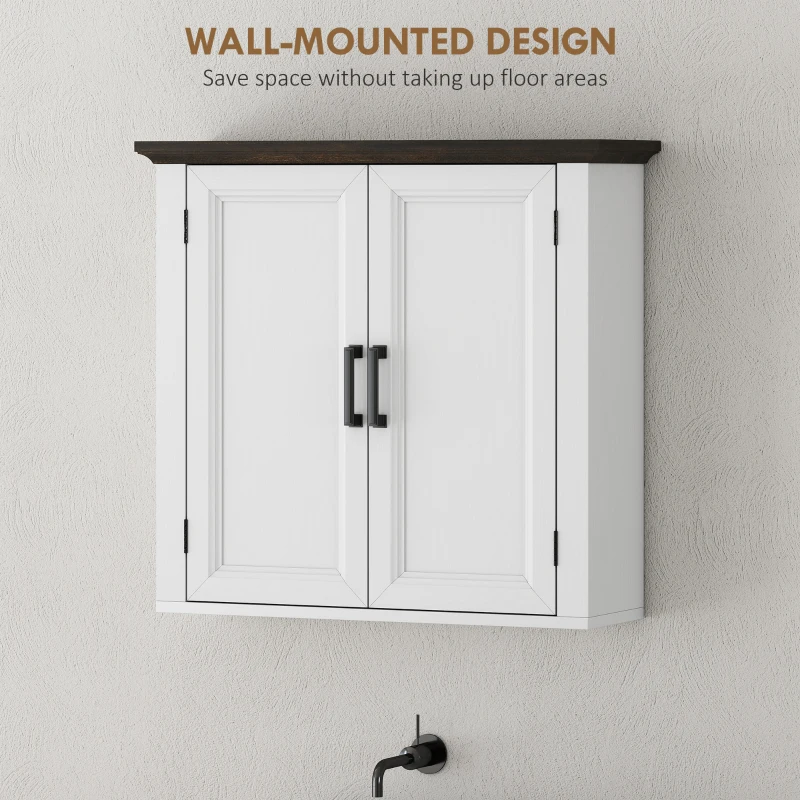 HOMCOM Bathroom Wall Cabinet, Farmhouse Medicine Cabinet Wall Mounted with 2 Doors and Adjustable Shelf, White