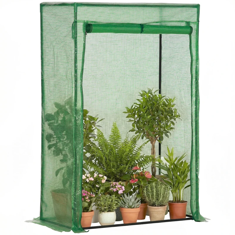 Outsunny Outdoor Steel Walk-in Garden Greenhouse Plant Warm House w/ Roll up Door, PVC Cover, 40"L x 20"W x 59"H, Green