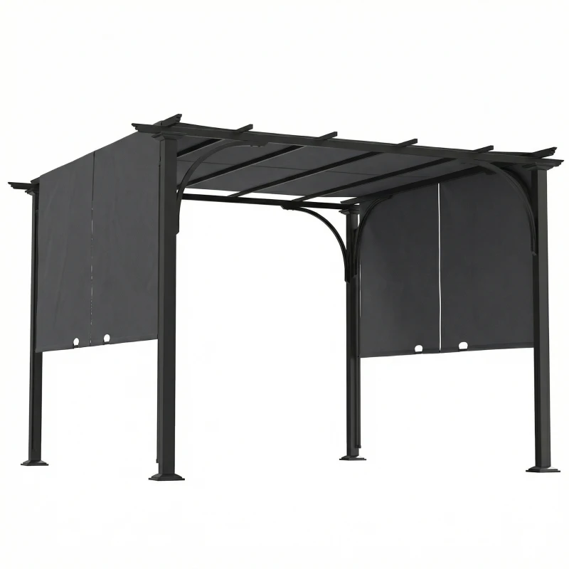 Outsunny 10' x 10' Retractable Pergola Canopy, UPF50+ Outdoor Metal Pergola Gazebo Sun Shade Shelter with Steel Frame, Dark Grey