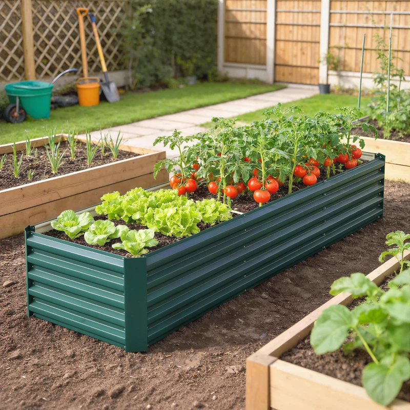 Outsunny 8 x 2.6 x 1.5ft Galvanized Raised Garden Bed, Reinforced Outdoor Planter Box with Open Bottom, Green