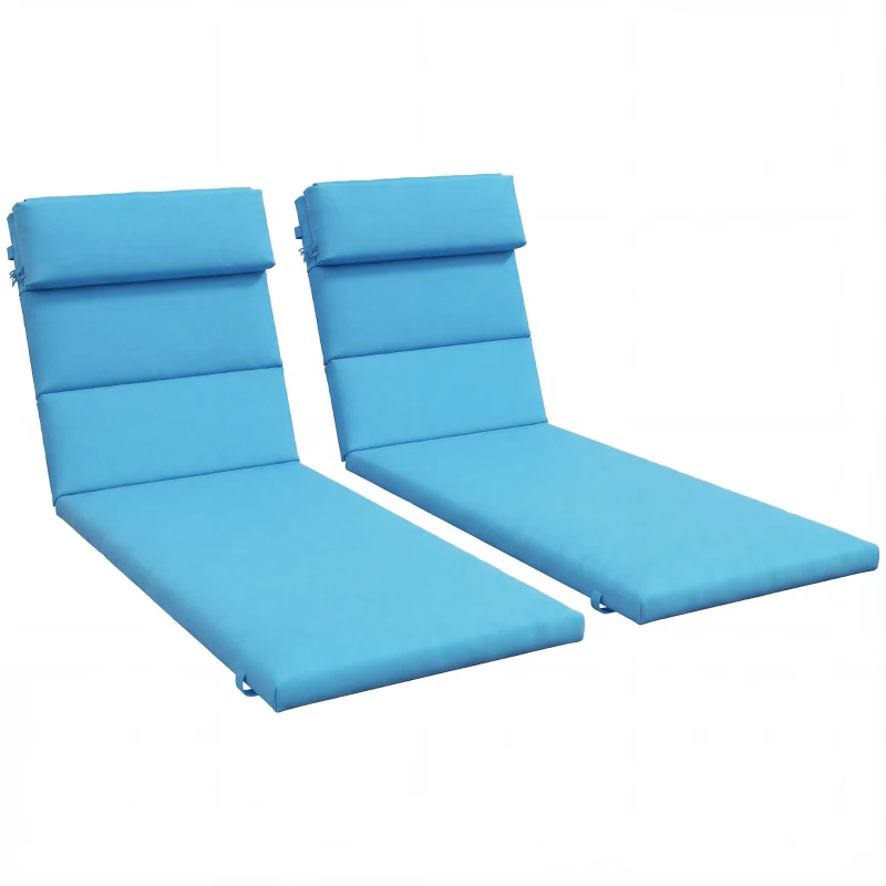 Outsunny Patio Chaise Lounge Chair Cushions Replacement Sun Lounger Pads with Headrest and Ties, Set of 2, Turquoise
