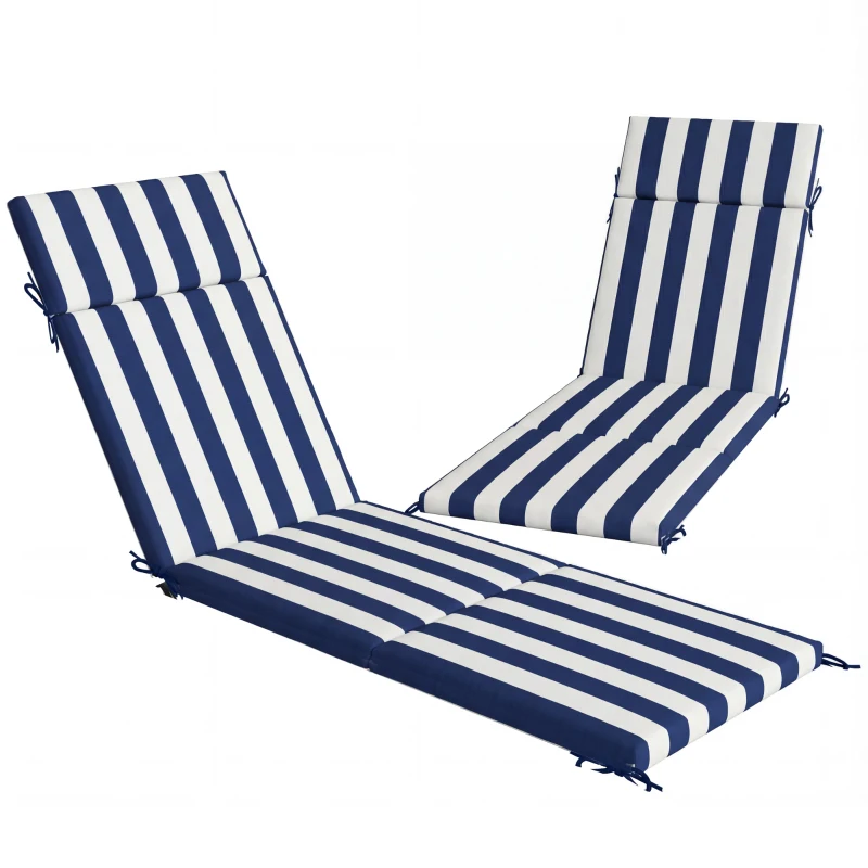 Outsunny Outdoor Chaise Lounge Cushions Set of 2 with 6 Ties, High-Density Foam, for Patio and Poolside, Dark Blue and White