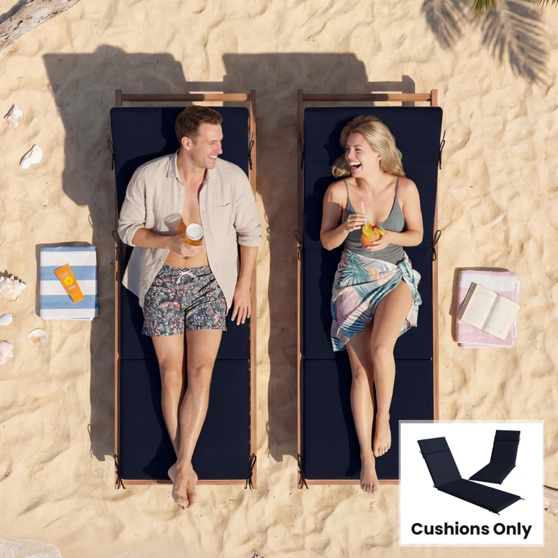 Outsunny Outdoor Chaise Lounge Cushions Set of 2 with 6 Ties, High-Density Foam, for Patio and Poolside, Navy Blue