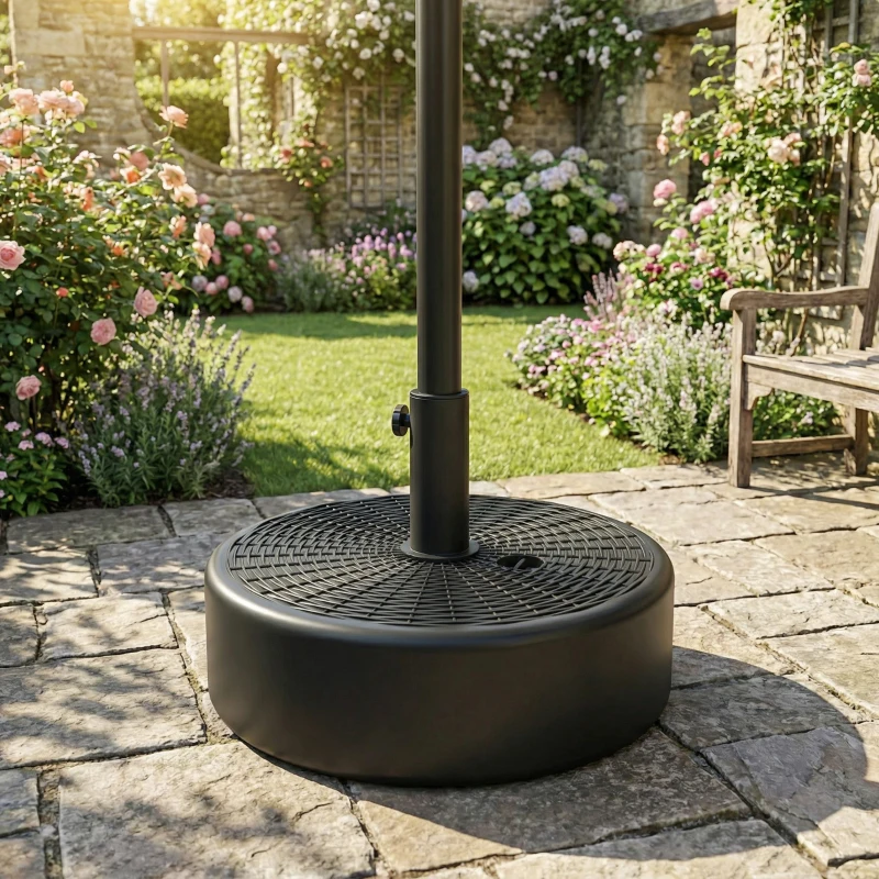 Outsunny Patio Umbrella Base with Handle Outdoor Umbrella Stand Holder for 1.5" and 1.9" Poles Black