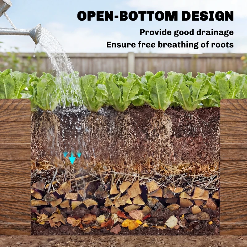 Outsunny 8' x 4' x 2' Raised Garden Bed, Galvanized Planter Box for Growing Flowers, Herbs and Vegetables Dark Brown Wood Effect