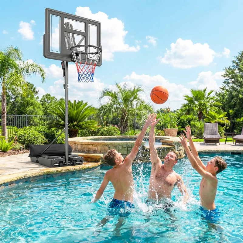 Soozier Basketball Hoop, 7.7 FT to 10 FT Adjustable, Portable Basketball Goal with 43'' Shatterproof Backboard,Fillable Base