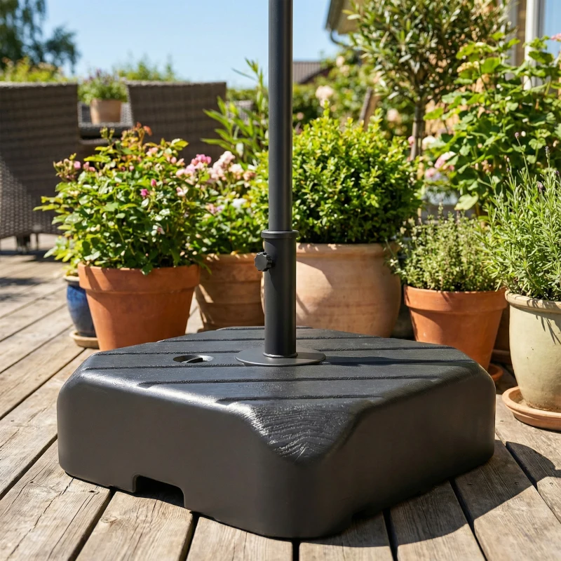 Outsunny Patio Umbrella Base with Wheels, Telescopic Handle, 158 lb Stand or 99 lb Water Filled Umbrella Stand, Black