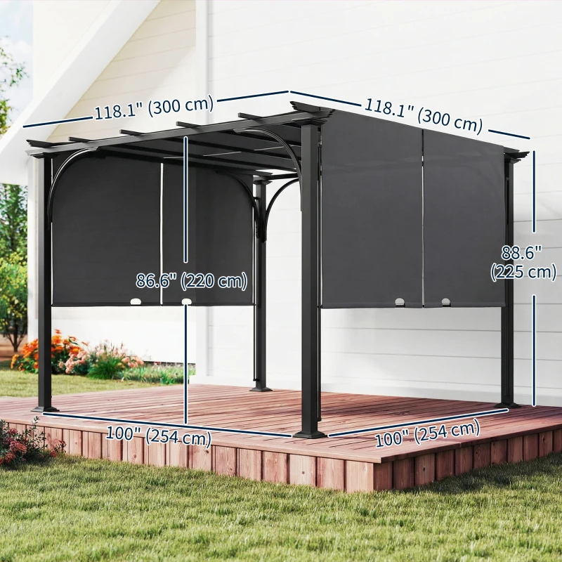 Outsunny 10' x 10' Retractable Pergola Canopy, UPF50+ Outdoor Metal Pergola Gazebo Sun Shade Shelter with Steel Frame, Dark Grey