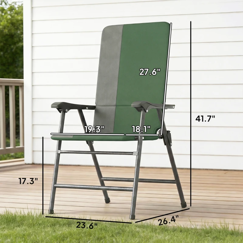 Outsunny Folding Patio Chairs Set of 2, Padded High Back Lawn Camping Chairs with Armrests, 600D Oxford Fabric, Dark Green