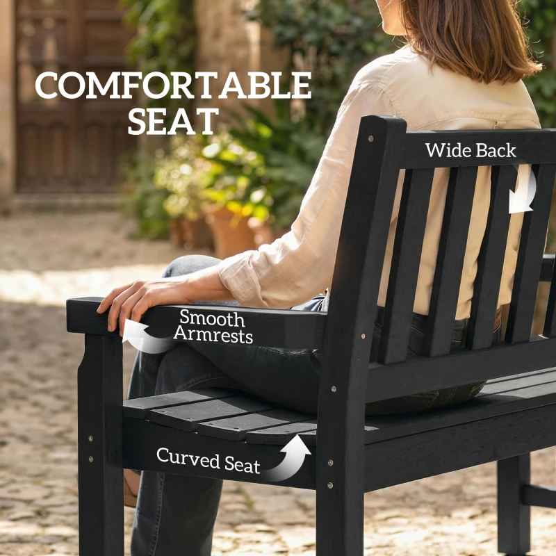 Outsunny 2-Person Garden Bench, HDPE Outdoor Bench with 530 lbs Capacity, Curved Seat for Backyard, Park, Porch, Lawn, Black
